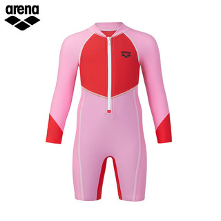阿瑞娜（arena）季连体长袖防晒多色拼接泳衣男女童泳装套装 粉色/红色（PKRD） 160(160/80)