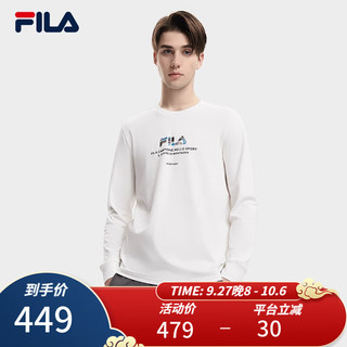 斐乐（FILA） 男子针织长袖衫时尚休闲字母图案圆领T恤 云菇白-WT 180/100A/XL