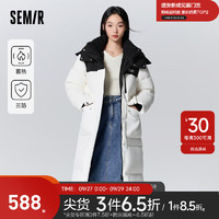 Semir森马羽绒服女长款连帽潮流户外2023冬时尚字母三防厚外套蓄热 黑白色调00391 165/88A/L