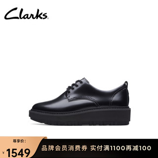 Clarks 其乐 奥莉系列女鞋优雅英伦圆头德比鞋单鞋淑女复古皮鞋 黑色 261748194 35.5