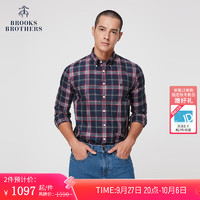 Brooks Brothers BrooksBrothers）男士23纯棉格纹免烫修身休闲衬衫 4004-藏青色格纹 S