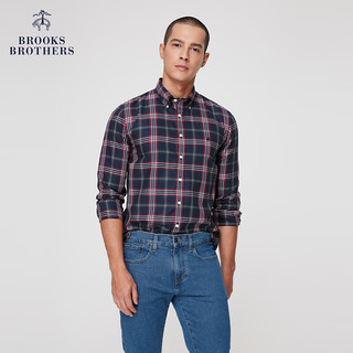 Brooks Brothers BrooksBrothers）男士23纯棉格纹免烫修身休闲衬衫 4004-藏青色格纹 S