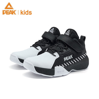 匹克（PEAK）儿童篮球鞋男童实战橡胶防滑耐磨春秋季运动鞋魔术贴运动鞋 黑色/大白 36