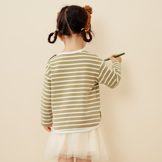 minibala迷你巴拉巴拉男童女童长袖T恤宝宝学院风条纹打底上衣儿童衣服 白绿色调00414 100cm