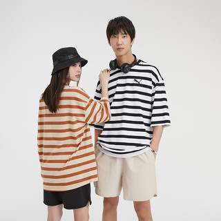 彪马（PUMA） 男女同款休闲条纹七分袖短袖T恤 STRIPE TEE 539530 白-02 M(175/96A)