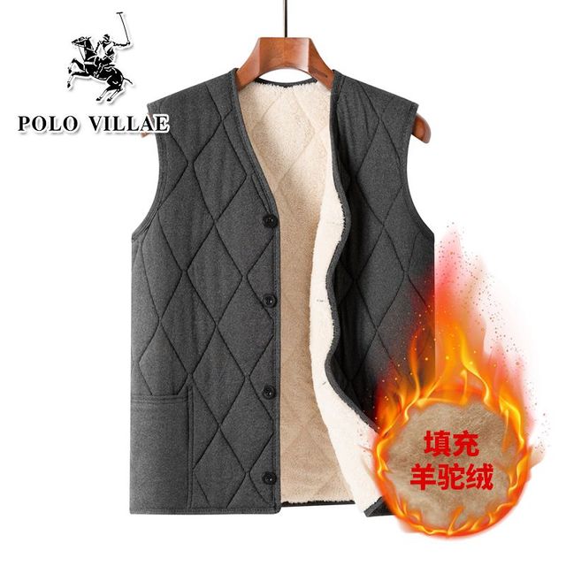 POLO VILLAE 保罗威特 羊羔绒马甲中老年加厚内胆男坎肩爸爸保暖背心大码马夹棉