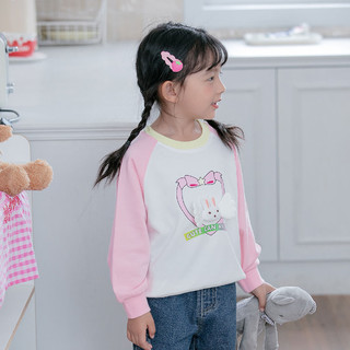 小猪班纳童装儿童卫衣秋女童衣服中小童兔子图案甜美风 冰淇淋粉 090cm