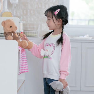 小猪班纳童装儿童卫衣秋女童衣服中小童兔子图案甜美风 冰淇淋粉 090cm