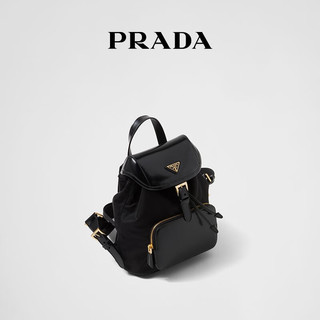 PRADA/普拉达女士再生尼龙与亮面皮革双肩背包 黑色