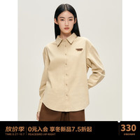 太平鸟纯棉磨毛长袖衬衫女外套式冬纯色时尚内搭衬衣 浅卡其 S