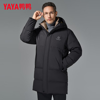 鸭鸭（YAYA）羽绒服男中长款中老年爸爸装休闲连帽加厚保暖外套Y 黑色 170/88A(M)