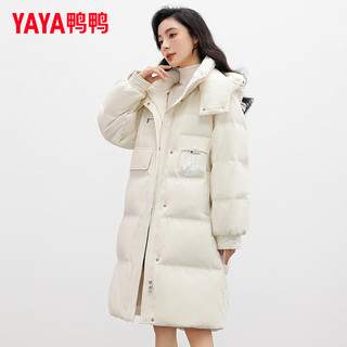 鸭鸭羽绒服鸭鸭（YAYA）羽绒服女中长款时尚休闲百搭可拆卸帽加厚保暖外套XB 米色 155/80A(S)