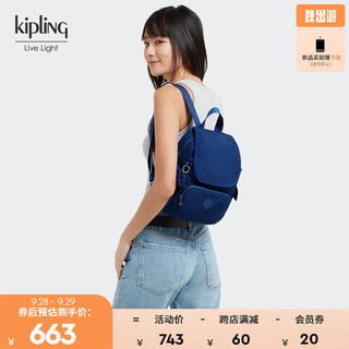 kipling 凯普林 男女款冬轻便帆布双肩包猴子包|CITY PACK系列 MINI-深空蓝