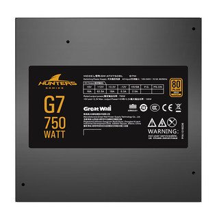 Great Wall 长城 额定750W G7金牌全模组电源（ATX3.0标准/自动启停/全电压/单路12V/PCIE5.0供电）