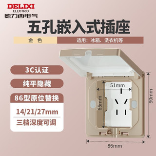 德力西（DELIXI）开关插座面板嵌入式桌面插座深度可调节空调床头柜冰箱隐藏插座 翻盖式五孔10A插座