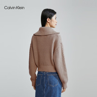 Calvin Klein  Jeans女士羊毛混纺时尚绞花拉链针织开衫毛衣J222310 PEE-铅灰 XS