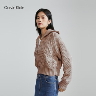 Calvin Klein  Jeans女士羊毛混纺时尚绞花拉链针织开衫毛衣J222310 PEE-铅灰 XS