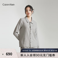 Calvin Klein内衣女简约刺绣休闲纽扣翻领法兰绒家居睡衣QS7034AD P7A-鸽子灰 L