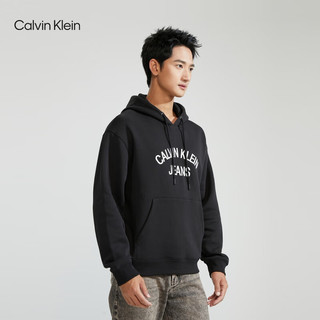 Calvin Klein  Jeans男女中性弧形字母刺绣抓绒连帽卫衣J400361 BEH-太空黑 L