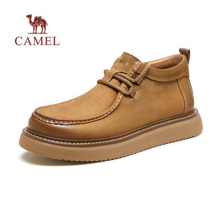 骆驼（CAMEL）男鞋 磨砂牛皮方头宽楦通勤耐磨止滑经典休闲鞋男士 黄棕 38