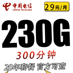 CHINA TELECOM 中国电信 20年套餐 吉利卡29元/月230G全国流量不限速300分钟