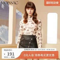 MOISSAC 摩萨克 冬季立领修身网纱印花打底衫女长袖T恤