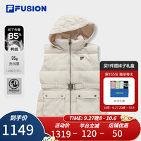 FILA 斐乐 FUSION斐乐潮牌羽绒马甲女2023冬宽松收腰工装连帽外套 灰麦色-BG 165/84A/M