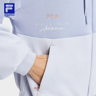 斐乐（FILA）FILA 斐乐女士针织连帽外套撞色拼接运动上衣 银灰蓝-BU 175/92A/XL