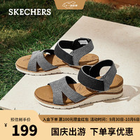 SKECHERS 斯凯奇 凉鞋女露趾时尚休闲轻质魔术贴女鞋114001 BLK黑色 39