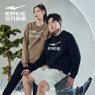 鸿星尔克（ERKE）卫衣男宽松简约创意百搭舒适圆领男生套头衫运动上衣男装 奶咖棕 XL