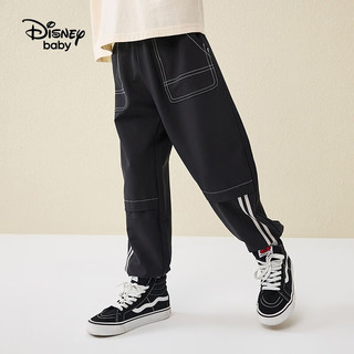 迪士尼（Disney）童装男童梭织时尚长裤装儿童运动休闲裤 碳黑 130