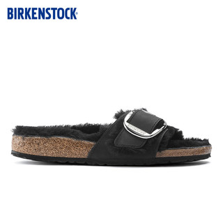 BIRKENSTOCK软木拖鞋女款时尚大巴扣毛毛鞋Madrid Big Buckle系列 1020136-黑色 36