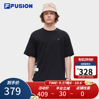 斐乐（FILA） FUSION潮牌男子针织短袖衫时尚宽松全棉短T 正黑色-BK 180/100A/XL