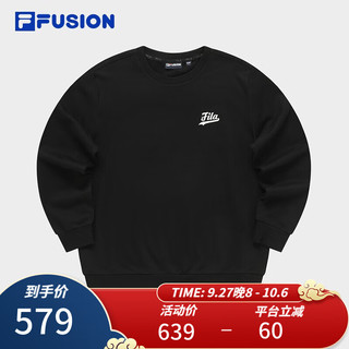 FILA FUSION斐乐潮牌男子针织套头衫2023冬时尚简约纯棉卫衣 正黑色-BK 170/92A/M