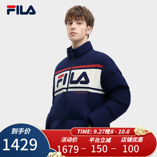 FILA 斐乐 款羽绒服男女装休闲运动舒适字母外套上衣 深默蓝-DB 180/100A/XL