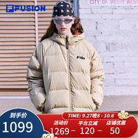 FILA 斐乐 FUSION斐乐潮牌款羽绒服时尚宽松连帽上衣 淡卡其-BG 175/96A/L