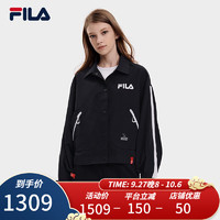 斐乐（FILA） 女子梭织外套时尚简约宽松翻领拼接上衣 正黑色-BK 155/76A/XS