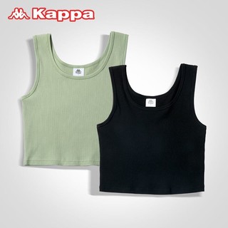 Kappa 卡帕 2件装卡帕女士背心内搭新款弹力罗纹棉透气柔软打底内衣 黑色/银化绿