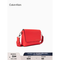 Calvin Klein 女包时尚翻盖式虎纹宽肩带邮差包单肩斜挎包DH2952 612-红色 OS
