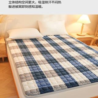 南极人牛奶绒床垫1.8x2米薄款床护垫软垫子可机洗夹棉床垫保护罩防尘垫 牛奶绒床褥-蓝大格 90*200cm