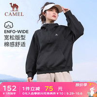 骆驼 CAMEL运动连帽半拉链卫衣女薄款休闲宽松上衣长袖外套 J23CY01019，幻影黑 S