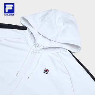 FILA 斐乐 女子针织连帽外套简约拼接网球运动上衣 玉石白-WT 175/92A/XL