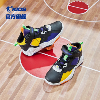 乔丹QIAODAN儿童篮球鞋2023男童网面舒适鞋子透气耐磨儿童运动鞋 黑色/国王紫（1450104） 41码