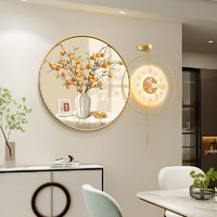 MEISD 美世达 挂钟柿柿如意中式挂钟餐厅客厅装饰画沙发背景墙壁带灯钟表