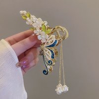 铃兰花冰蓝蝴蝶流苏抓夹女盘发夹子鲨鱼夹气质发卡 花朵蜜蜂流苏抓夹