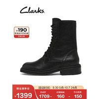 Clarks 其乐 女士2022款厚底长筒马丁靴英伦侧拉链纯色高帮靴女 黑色 35.5