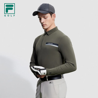 FILA 斐乐男子针织长袖POLO衫2023冬抗紫外线高尔夫运动防晒上衣 吉普军绿-KK 175/96A/L