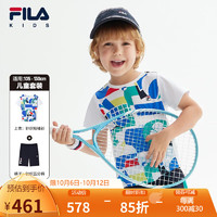 FILA 斐乐儿童童装小童男童短袖短裤舒适透气运动套装 满印一-FZA 105