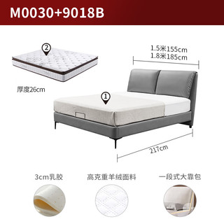 顾家家居（KUKA）床垫3CM乳胶羊绒面料M0030+一段靠包科技布床DS9018B夜幕灰1.5米