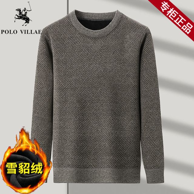 POLO VILLAE 保罗威特 新款雪貂绒毛衣男冬季加绒加厚圆领针织衫冬季防寒保暖衣